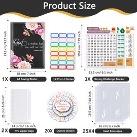 100 Envelopes Money Saving Challenge, A5 Budget Binder with Cash Envelopes & 3 Budgeting Planner Trackers to Save $5,050 Money ，Savings Challenge Book for Organizer, Peony Flower Psalm 46-5