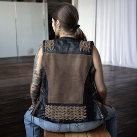 Milwaukee Leather Women's MLL4509 Smoocher Two Tone Crazy Horse Brown and Black Leather Club Style Motorcycle Vest - 5X-Large