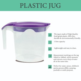 Classic Serving Jug with Lid 1 LTR | Plastic Jug, Beverage Jug, Sealfresh Jug, Juice Jug, Milk Jug, Water Jug, Multi Purpose Use