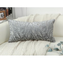 PANOD Decorative Modern Long Lumbar Pillow Cover 12 x 24, Boho Long Pillow for Bed,Soft Velvet Twigs Textured Coastal Neutral Long Rectangle Pillow Cover for Sofa Couch Farmhouse Livingroom, Grey