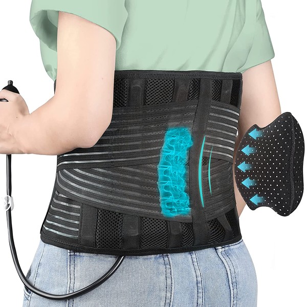DARLIS Back Brace with Inflatable Lumbar Pad - Extra Support More Effectively Relieve Herniated Disc, Sciatica, Lower Back Pain - Back Support Belt for Men Women Sedentary Pain Relief L/XL 39.5"- 49"