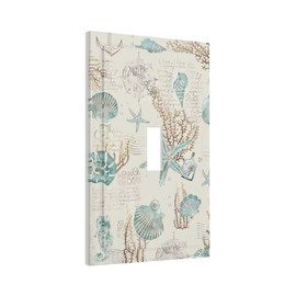 Retro Vintage Starfish Seashell Light Switch Cover Plate Single Toggle Switchplate Covers 1 Gang Wall Plates Decorative Electrical Faceplate for Bathroom Kitchen Bedroom Decor