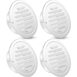 Zonon 4 Pack 8 Inch White Round Soffit Vents Stainless Steel Dryer Vent Cover with Mesh Screen for Home Outdoor Bathroom Wall Ceiling Outside Exterior Exhaust