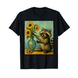 Raccoon with Sunflowers Cute Woodland Painterly Art T-Shirt