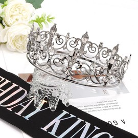 AOPRIE Birthday King Crown and Sash for Men Costume Headwear for Men Birthday Party Decoration Black, 2 Pack