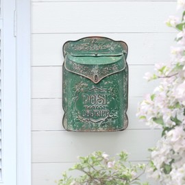SenJchicwd Vintage Wall Mount Mailbox for Outside Metal Decor Mailboxes Antique Style Nostalgic Charm for Home Door Garden Farmhouse House Decorations Flower Patter (Green)