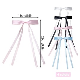 Ellxen 4 Pack Bow Hair Clips with Ribbon,Tassel Ribbon Hair Clips,Ribbon Hair Clips Bows With Long Tail,Metal Bow Hair Clip, for Birthday Party Women Girls Kids (4 Colors-01)