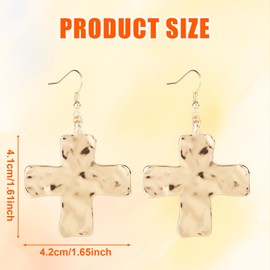 Hammered Cross Earrings for Women Gift, Premium Alloy Chunky Gold Cross Drop Earrings Large Statement Hook Dangle Stylish Women Faith Jewelry Accessories for Church, Casual, Easter & Party