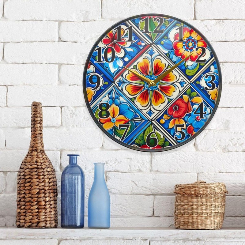 YANENDIE Mexican Ceramic Tile 1 Wall Clock - Silent Non-Ticking