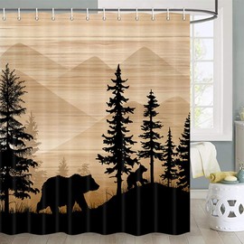 Viajar Bear Shower Curtain, Country Forest Hunting Bear Shower Curtain Rustic Wooden Shower Curtain Rustic Farmhouse Shower Curtain，Hunting Camper Shower Curtain Set with Hooks, 72X72 inch