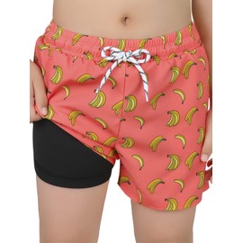 Century Star Boys Swim Trunks with Compression Liner Quick Dry Kids Boys Board Shorts Beach Waterproof Surfing Bathing Suit Orange Banana 10-12 Years