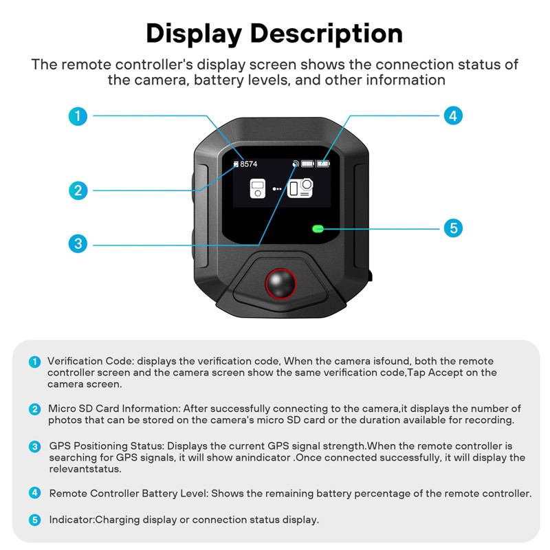 Treeboy Bluetooth GPS Remote Control for DJI Action 5 Pro/Action