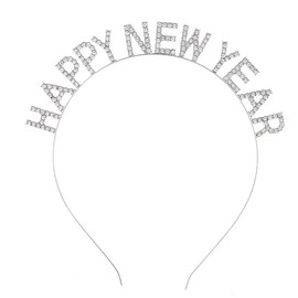 Happy New Year Headband - 1Pcs Rhinestone Silver New Years Eve Party Headband 2025 New Years Eve Party Photobooth Props Mens Hair Band Hair Accessories for Women 2025 New Year's Eve Party Supplies