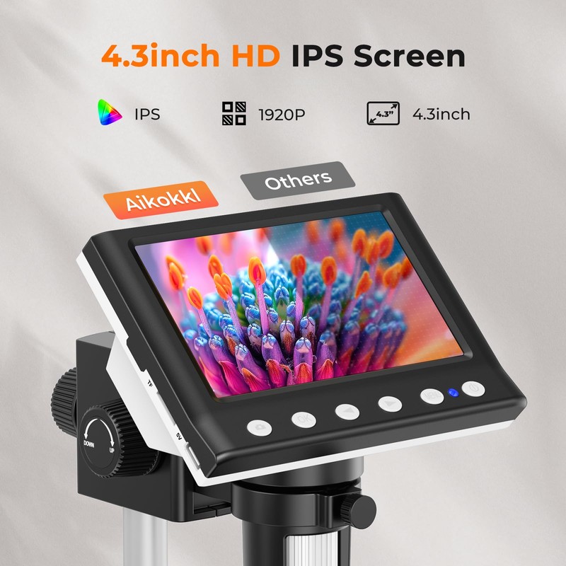 Aikokkl 4.3 Inch LCD Digital Microscope, 1000X USB Magnifier with
