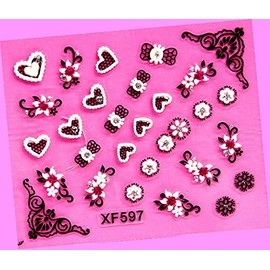Heart Rose Love Stars Valentine's Day Rhinestone 3D Art Nail Sticker 597 for Nails Design Nail Art Stickers Decals Supplies Manicure Tips Sticker Colorful for Nail Decorations