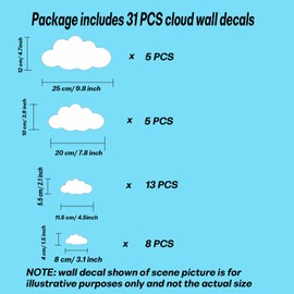 31Pcs Big Clouds Wall Decal Cloud Wall Stickers Murals Vinyl Art Design Wall Decor 4-10 inch for Teen Kids Bedroom Playroom Home Decoration Wallpaper (White)