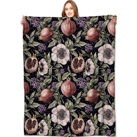 VODRM Pomegranate Blanket Mystical Fruit Botanical Throw Blankets,Gifts for Kids Woman Adult,Lightweight Soft Fleece,Lush Blossom Foliage Dark Art, for Sofa Couch Bed Room Modern Decor 40x50in
