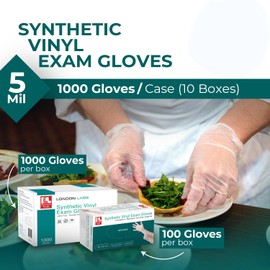 London Labs Medical Clear Vinyl Gloves, (Box of 100) Powder Free & Latex Free, Disposable, Food Safe (Medium)