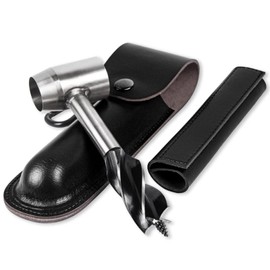 Survival Settlers Tool Bushcraft Hand Auger Wrench Scotch Eye Wood Drill Manual Drill Wrench Bushcraft Survival Tool with Leather Pouch and Hook for Outdoor Camping Bushcrafting Backpacking (Black)