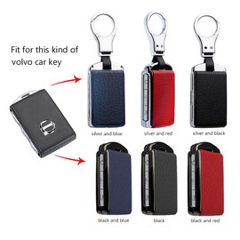 ontto 1 Piece Leather Zinc alloy Car Key Fob Case Key Cover for Volvo xc60 xc90 s90 v90 Smart Car Key fob Remote control Key Holder Protector Jacket with Keyring Key Chain Key Shell Black Red