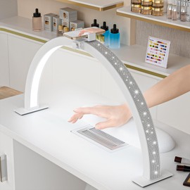 DeerDean 29" Half Moon Light for Nail Desk with Phone Holder & Adjustable Moon Light Nail Tech Lamp for Tattoo, Eyelash, Dimmable Half Moon Lamp & Nail Light for Desk (White)