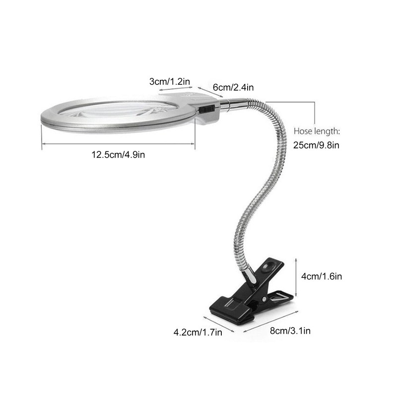 Clamp Magnifying Glass 2X and 6X Dual Lens Flexible Hose