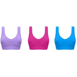 3 Pack Comfort Bra Padded Women Girls Crop Top with Pads Seamless Sleep Yoga Bralette Leisure Stretch Sports Vest Wide Straps (XXL, Bright Set)