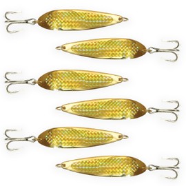 1oz, Mediumweight Gold Crocodile Fishing Spoons, 6 Pcs with 3X Strong Treble Hooks, for Saltwater & Freshwater Casting, Includes Durable Gold Finish, Ideal for Halibut, Barracuda, Tuna & More