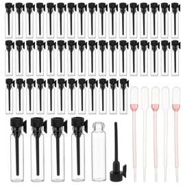 OLYCRAFT 150Pcs 1ML Mini Empty Glass Perfume Essential Oils Glass Refillable Perfume Bottles with Black Plastic Cap Perfume Sample Bottles Mini Perfume Vials for Travel and Party
