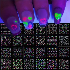 30 Hojas Pegatinas de Plantilla de Arte de Uñas, Pegatinas Autoadhesivas para Uñas, Guías de Manicura de Uñas para Mujer Decoración de Uñas (30pcs-glow-in-the-dark)