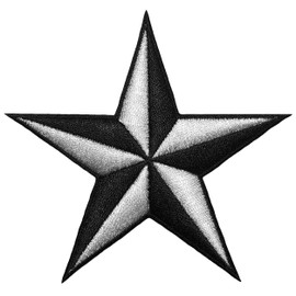 Papapatch Nautical Star Rank Sign Naval Compass Symbol Badge US Navy Sew Iron on Embroidered Applique Patch - Black White (Iron-Star-BKWH)