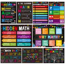 Pósteres de matemáticas para maestros, para el aula de maestros, decoraciones para suministros de escuela secundaria y secundaria, juego de tablones de anuncios de matemáticas y cantos