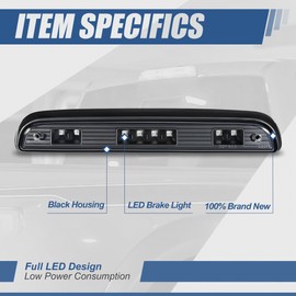 Auto Dynasty Full LED 3rd Third Brake Light High Mount Rear Stop Parking Lamp Compatible with Ford F150 F250 F350 Bronco 92-97, Black Housing Clean Lens