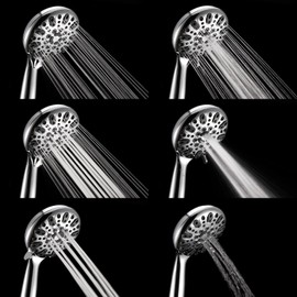 Handheld Shower Head, 6 Spray Setting High Pressure Shower Head with Brass Swivel Ball Bracket and Extra Long Stainless Steel Hose, Chrome, 5"