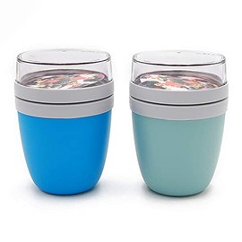 Mepal 'Ellipse' Lunch Pot For On The Go, 500 ml & 200 ml, Aqua / Nordic Green, 11 x 11 x 15 cm