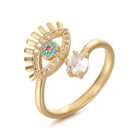 Winssigma Evil Eye Ring for Women, Gold Plated Colorful Cubic Zirconia Turkish Faith Protection for Women(Evil Eye E)