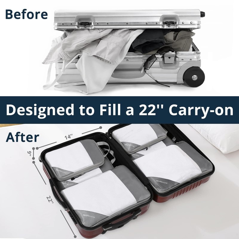 NICOSHOW 6 Set Compression Packing Cubes, Packing Cubes Travel Organizer,