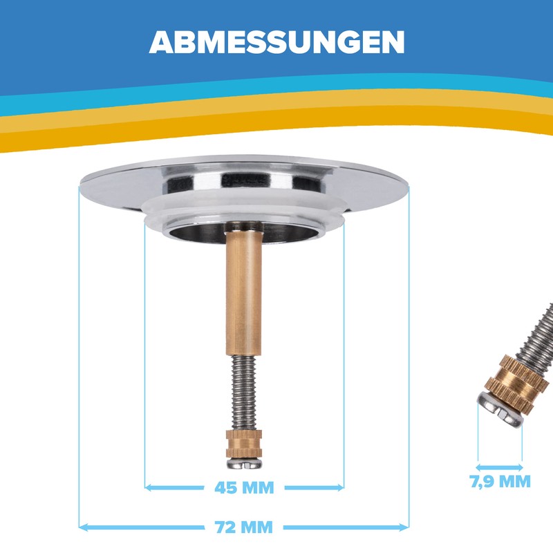 ABFLUSSHELD Bath Plug 72 mm - Bath Plug with Adjustable