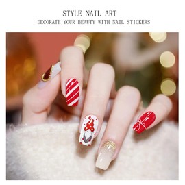 JMEOWIO Gel Nail Stickers Christmas Cute Glitter Semi Cured Gel Nail Strips Wraps UV/LED Nail Supplies Nail Art Design Decoration Accessories