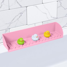 ShfiYolx Bathtub Splash Guard for Tub Kids, Bath Edge Water Guard Play Shelf and Toy Storage Organizer, Bathroom Sink Silicone Splash-Resistant with 4 Suction Cups, Easy to Install, Pink, 1 Pack
