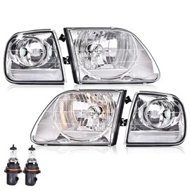 G-PLUS Headlights Fit 1998-2003 Ford F150/Fit 1997-2002 Ford Expedition/Fit Ford Ford F250 Light Duty 97-99 w/Corner Lamps,Headlamps faros delanteros,Clear Lens Chrome Housing Clear Reflector
