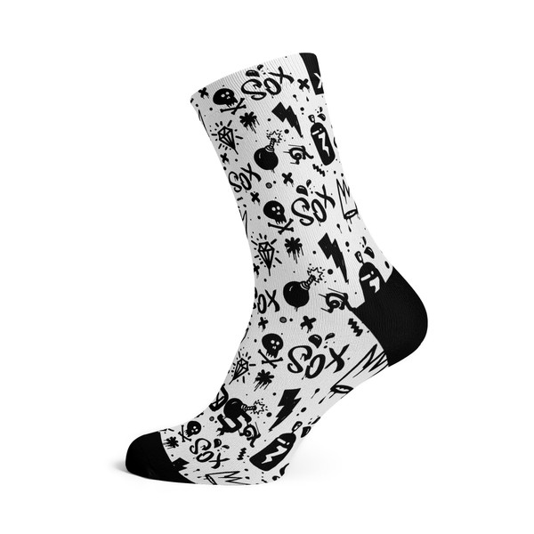 Sox Doodle White Crew Socks, White