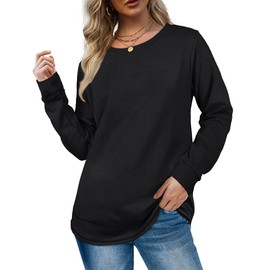 Dofaoo Sweatshirts for Women Long Sleeve Crew Neck Casual Tops Ribbed Hem Cuffs Black Large
