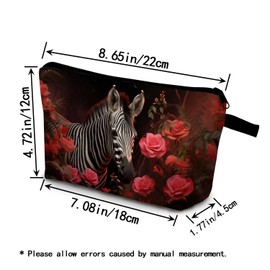 YULUENZE Zebra Present Floral Rose Zebra Makeup Bag Cute Small Organizer Bag with Zipper Zebra Print Cosmetic Bag Birthday Presents for Zebra Lovers Women Sisters Friends