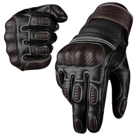 J.A.G. Punta. Guantes de Moto, Guantes de Moto Perforados de Cuero para Hombre con protección de Nudillos, Guantes de Moto con Pantalla táctil (Brown, XX-Large)