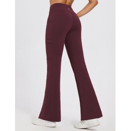 baleaf Women's Tall 31'' Fleece Lined Leggings Flare Pants Winter Thermal Water Resistant Crossover Warm Bootcut Hiking Outdoor Wine Red XL