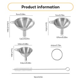 Stainless Steel Funnels, 3 Pcs Funnel, Kitchen Funnel Kitchen Strainer Funnel Small Funnels with 2 Cleaning Brush for Transferring Oil Salt Sugar Jam Liquids Powder (1.7Inch/2.2Inch/2.9Inch)