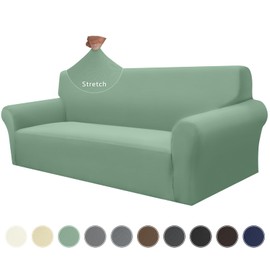 HDCAXKJ Couch Cover Stretch Sofa Covers for 3 Cushion Couch Soft Non Slip Sofa Slipcovers Washable Furniture Protector for Dogs Pets 1-Piece Silky Slip Cover with Elastic Bottom (Sage Green, X-Large)