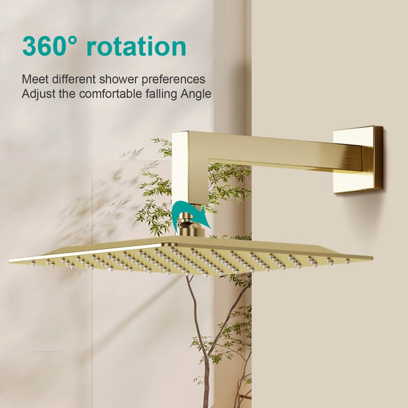AULEEND Square Rain Shower Head, High Flow Stainless Steel,Work with