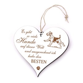 Sign Heart Saying Best Dog Airedale Terrier Decorative Wooden Sign 13 x 12 cm